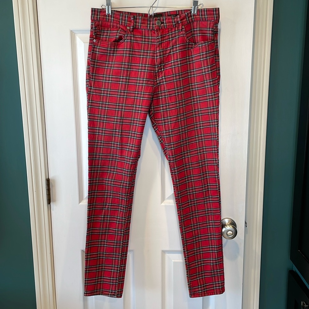 H&M red plaid skinny pants